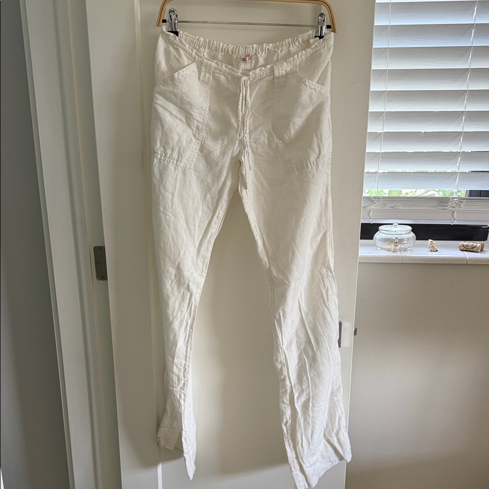 Joie White Linen Blend Drawstring Pants